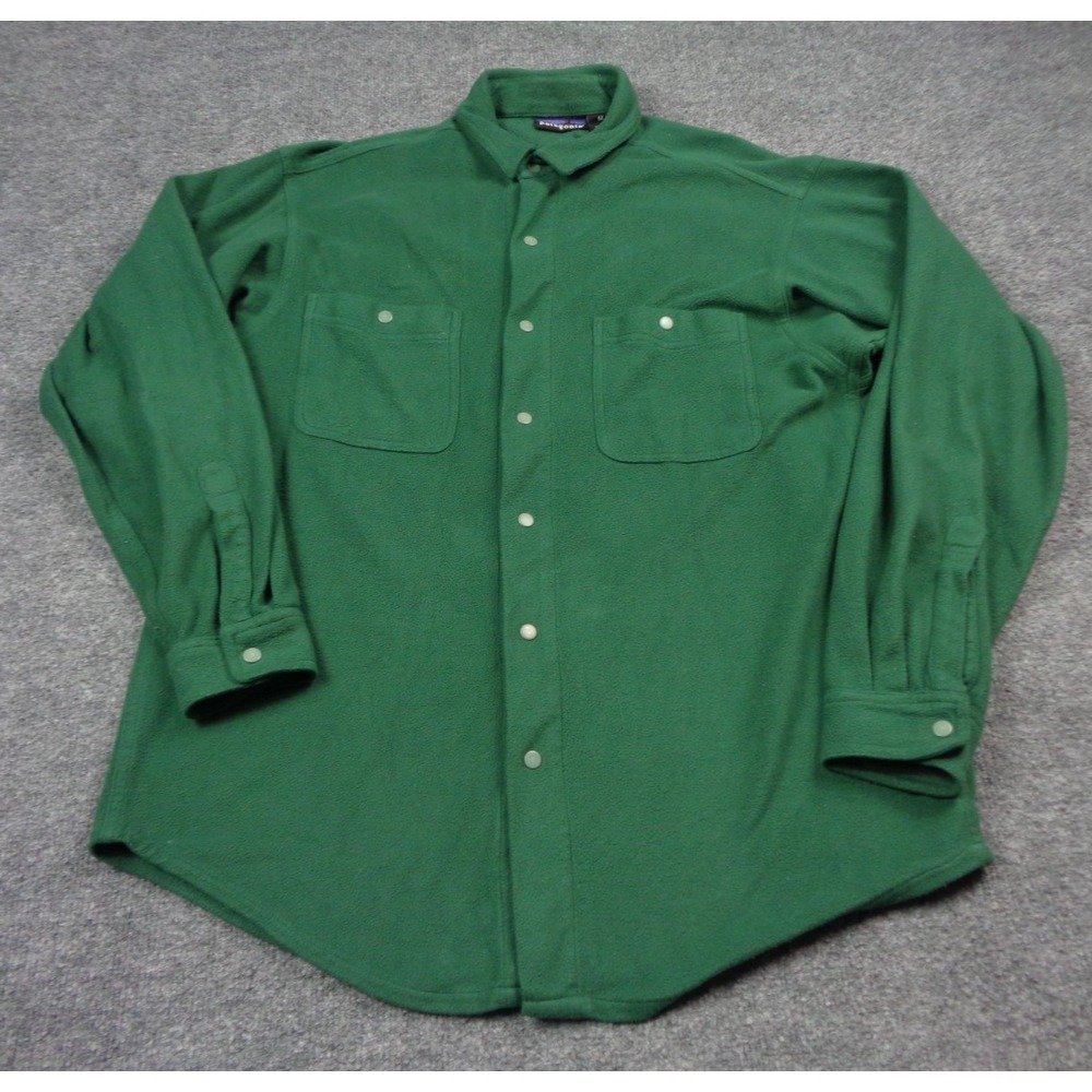 Vintage Patagonia Shirt Mens Medium Green Micro-D Fleece Snap USA Made Shacket